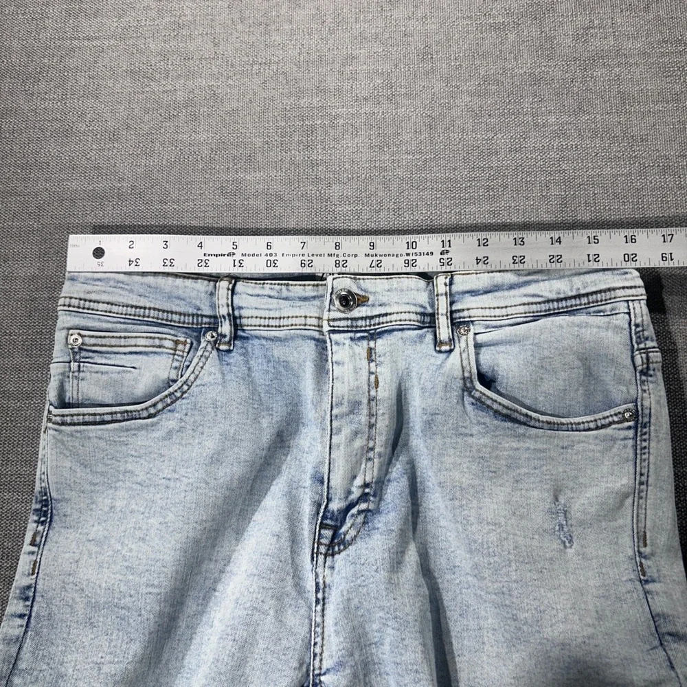 Zara Skinny Cropped Jeans Mens 32 Light Wash Blue NEW Distressed Ripped Tapered